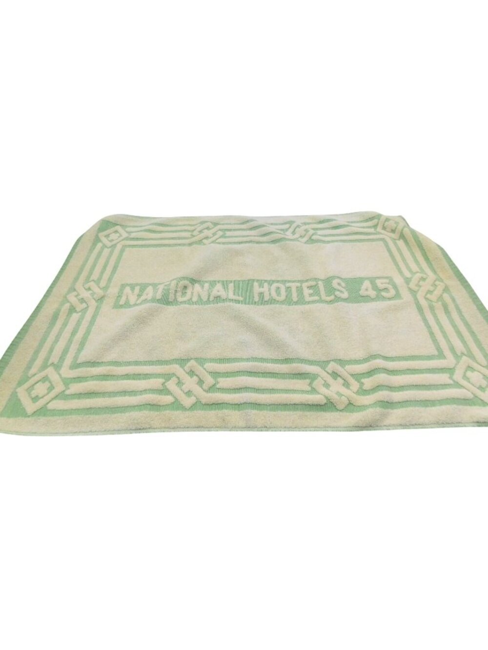 Vintage National Hotels 45 Bath Mat Martex Turkish Towels Green Cream